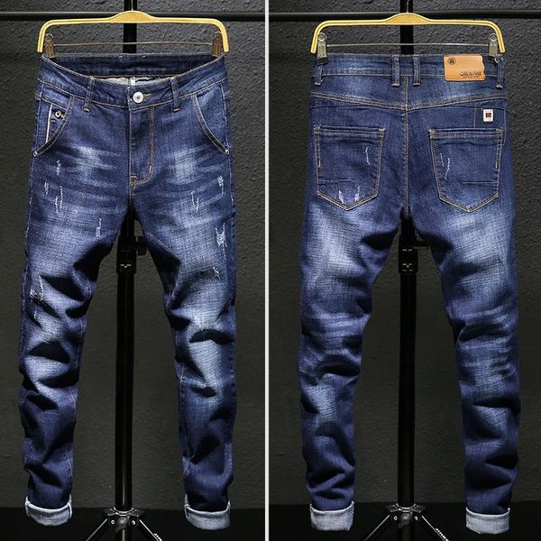 

men's jeans men denim brand korean street style large gondola trousers stretch long pencil pants, Blue