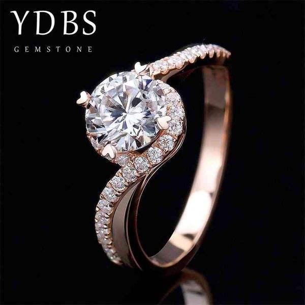 

6.5mm center 1.0 ct round cut 10k 14k rose gold moissanite ring twist arm eternal size original dazzling female jewelry, Silver