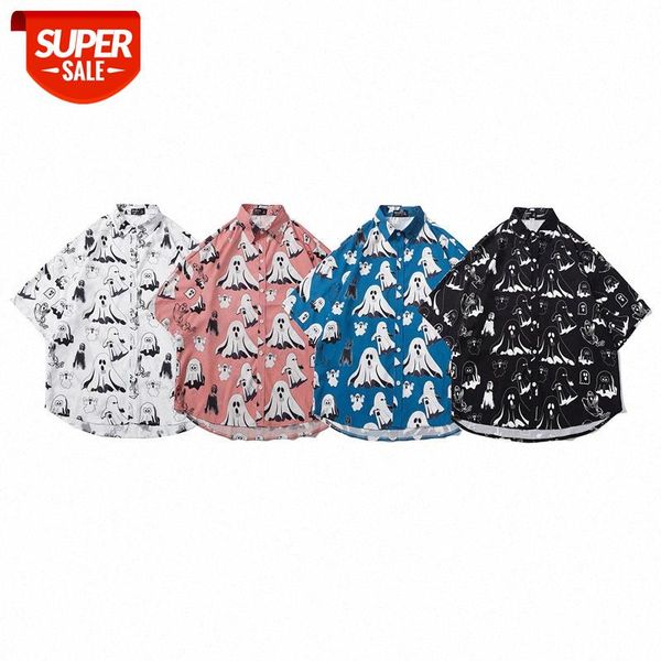 

ss port romantic spoof printing short-sleeved shirt men and women hip-hop loose large size cardigan #f46s, White;black