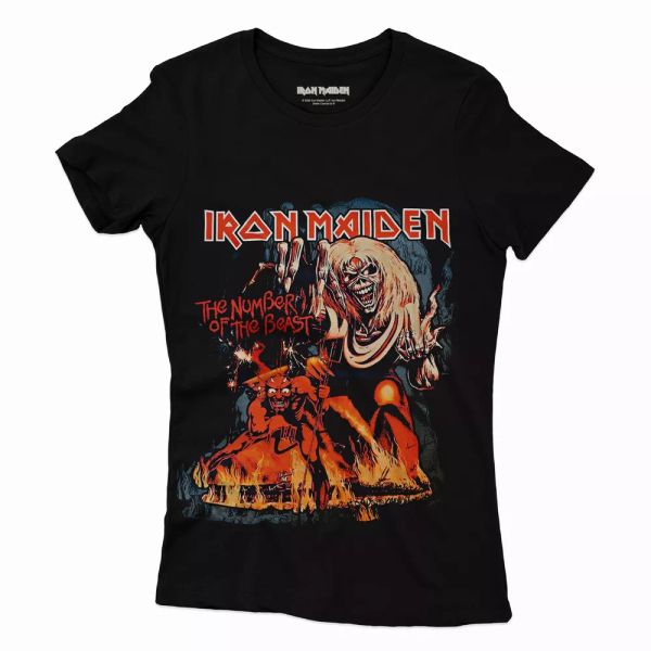 

iron maiden-number of the beast-t-shirt woman, White;black