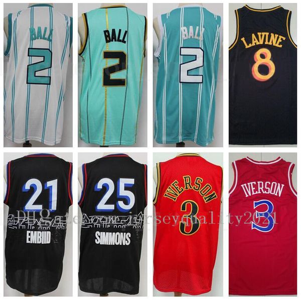 

all stitched men basketball jersey city earned edition allen iverson3 joel embiid 21 ben simmons 25 lamelo ball 2 zach lavine 8 breathable, Black;red