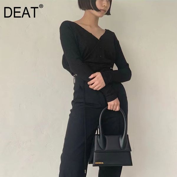 

v-neck full sleeves drawstring high waist hollow out slim bodysuit t-shirt female outfits tank wr13301l 210421, White