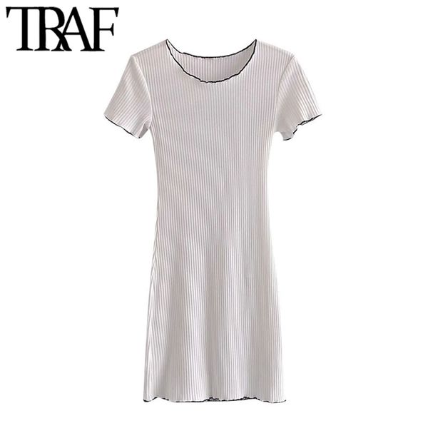 

women chic fashion patchwork trims ribbed knit fitted midi dress vintage o neck short sleeve female dresses mujer 210507, Black;gray