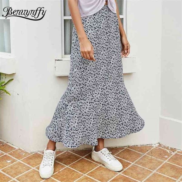 

floral print sweet a-line skirt women summer fashion high waist casual ladies holiday long s womens maxi 210510, Black