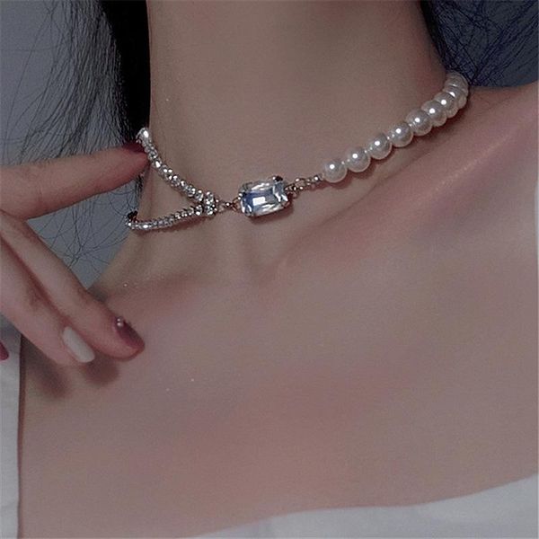 

chokers elegant minimalist shiny crystal choker necklace for women lady fashion neck jewelry vintage star lucky necklaces wedding party, Golden;silver