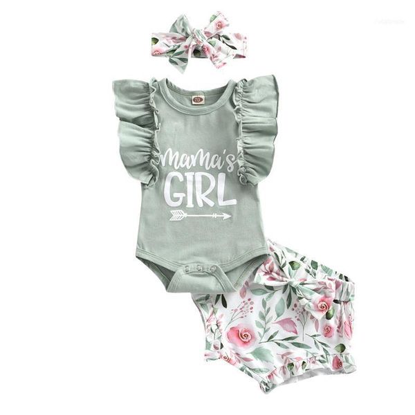 

clothing sets 2pcs kawaii born infant baby girls summer ruffled letter romper+floral bow shorts outfits1, White