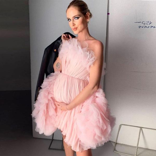 

sweet pink ruffles short maternity dress for poshoot or prenatal party custom made zipper back little prom gowns 2021 casual dresses, Black;gray