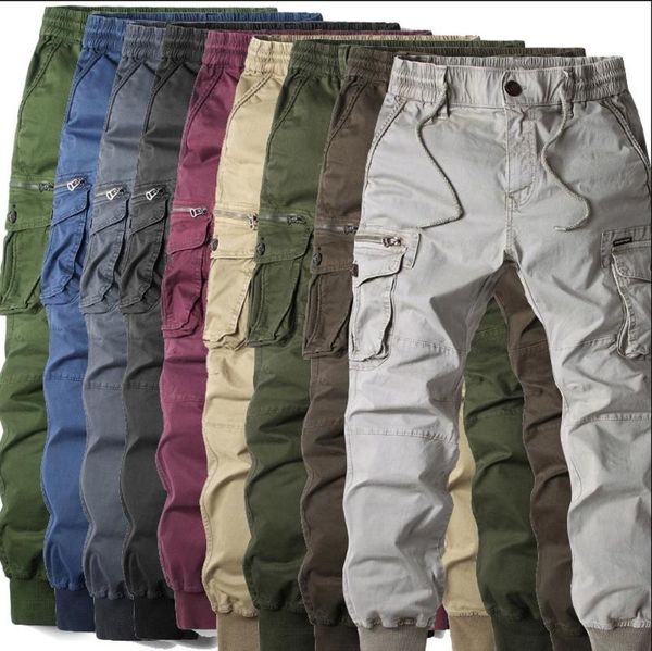 

men's pants men multi-pocket overalls mens cargo outdoor male trousers, Black