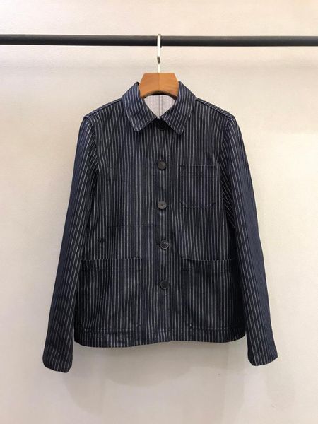 

women's jackets 2021 women high-quality fashion long-sleeved striped coat with small lapel 0524, Black;brown