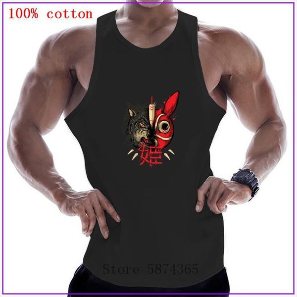 

hime princess mononoke japanese mens anime cotton sleeveless shirts tank men fitness shirt singlet bodybuilding gym vest, White;black