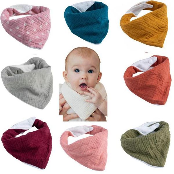 Bavaglini del bambino Muslin Burp Newborn Burp Panno in cotone Garza regolabile Triangolo Sciarpa Solid Saliva Asciugamano Asciugamano Fazzoletto infantile 17 colori