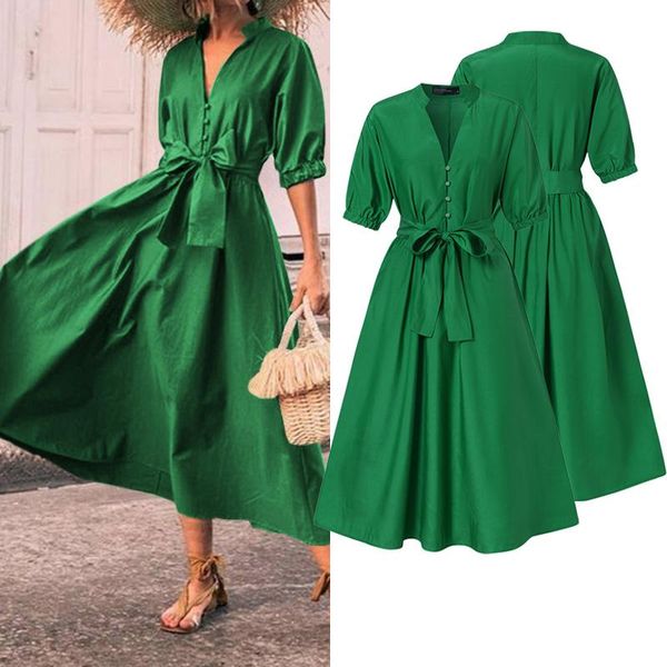 

summer vintage vestidos elegant solid bow belt robe female holiday v neck dresses womens fashion long maxi dress oversize casual, Black;gray