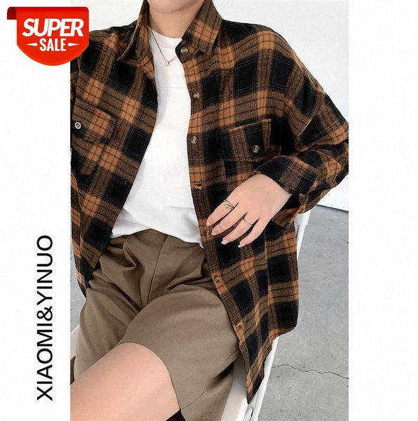 

[ou fan] 6010 korea dongdaemun plaid shirt women thick loose long sleeves #fy1f, Black;gray