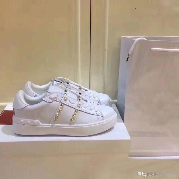 

classic white casual shoes women 100% leather lace-up sneaker lady designer platform running trainers letters woman shoe flat rivet men gym, Black