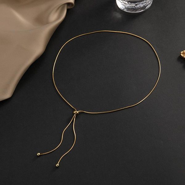 

chains pull-out slim necklace simple ball clavicle chain trendy snake bones women's stainless ornament, Silver