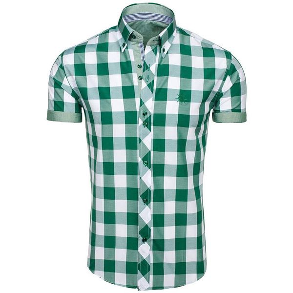 

stylish men's fashion shirts smart casual cotton short sleeve shirt turn-down collar breathable plaid s-2xl, White;black