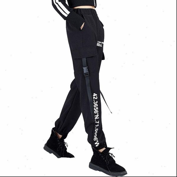 

women fashion pants high waist cargo plus size female casual ankle length korean style streetwear trousers loose jogger pant, Black;white