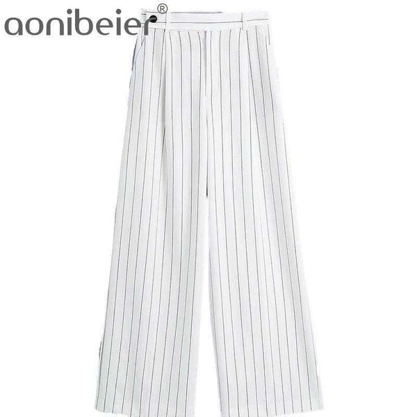 

long trousers spring summer casual women wide leg pants office lady suit high waist striped female bottoms 210604, Black;white