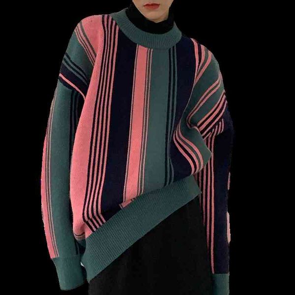 

women's sweaters female striped sweater, round turtleneck with long sleeves ygut, White;black