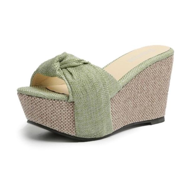 

dress shoes bow tied slip on leisure platform summer sandals 2021 wedges high heels women woman mules flip flops, Black