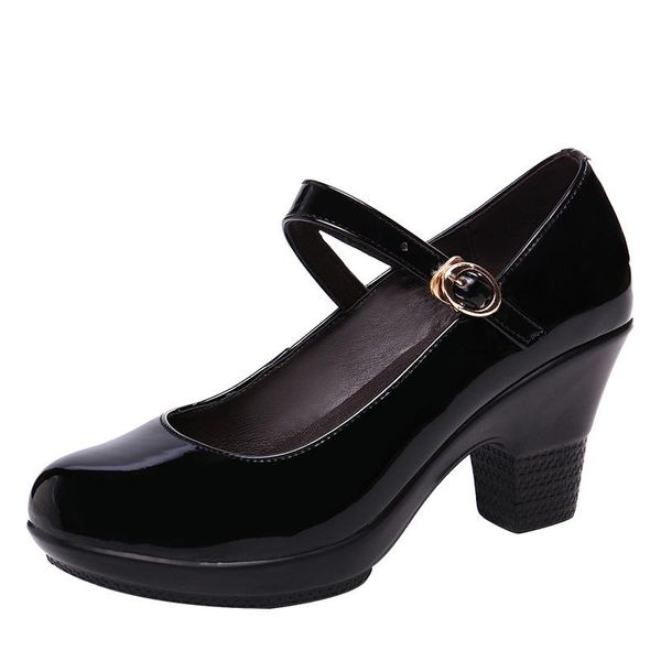 

dress shoes big size 32-43 medium block heel platform women wedding red white 2021 fall mary jane ladies pumps leather, Black