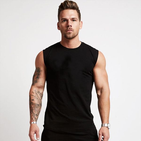 

gym tank men fitness bodybuilding workout cotton sleeveless shirt male summer casual singlet solid vest undershirt, White;black