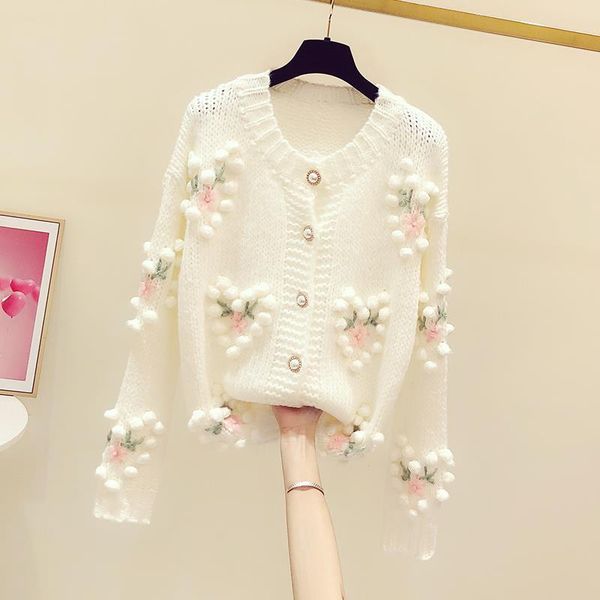 

women's knits & tees korobov japanese sweet harajuku streetwear cardigans korean kawaii autumn winter cardigan ball embroidery sweaters, White