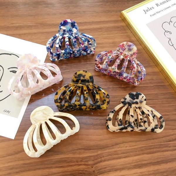 

fashion korean women acetate hollow hair clips resin leopard colorful clamps grips ponytail holder accessories1