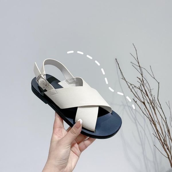 

sandals women 2021 leather soft sole comfortable all-match ins two-wear flat pregnant women's shoes summer rome plus size, Black