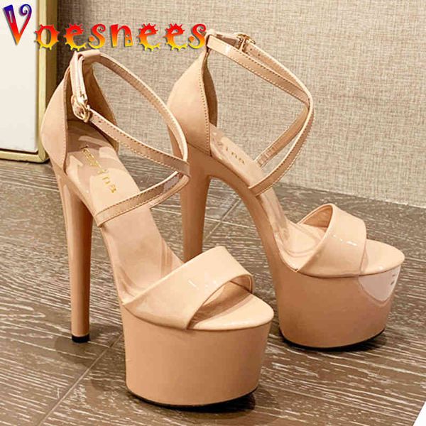

sandals voesnees women 2021 fashion nightclub catwalk models stiletto shoes cross button platform high heels club girls 56rw, Black