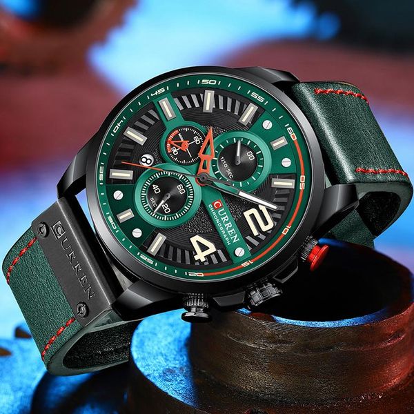 

wristwatches curren creative design watches men casual quartz wristwatch leather chronograph sports watch male clock, Slivery;brown