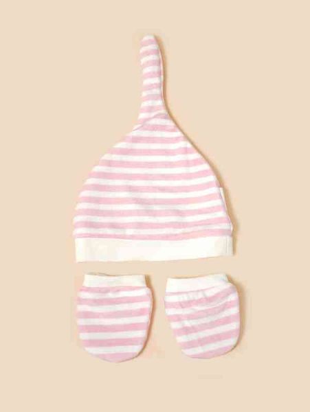 

baby striped print hat & gloves she02, Yellow