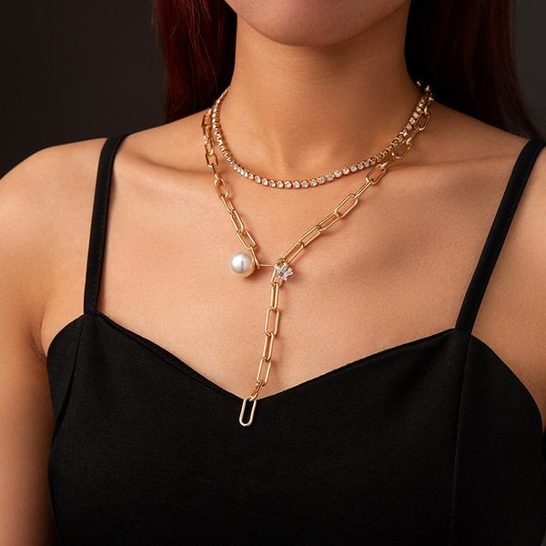 

pendant necklaces fashion neck versatile chain niche design graceful pearl necklace aesthetic jewelry artificial zircon gargantilla mujer, Silver