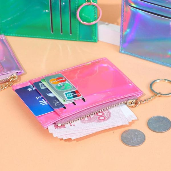 

card holders 1 pcs multi-card bag fashion pu function zipper ultra-thin holder student lady coin purse bank box, Brown;gray