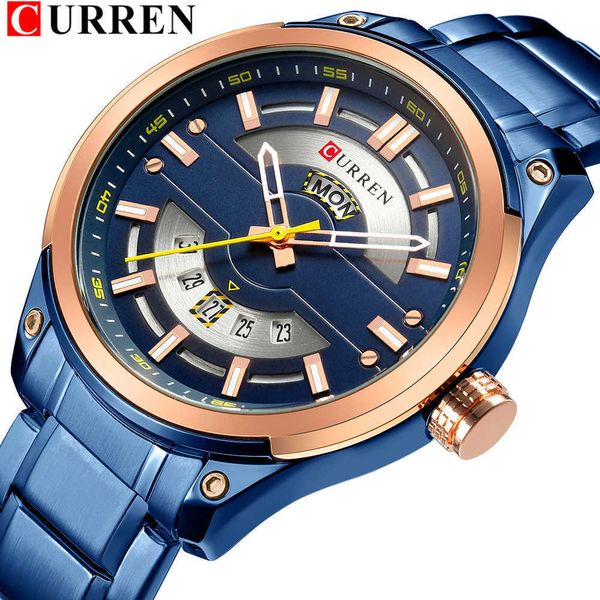 Curren Kalenderuhren, lässige Sportuhr für Herren, 30 m wasserdichtes Edelstahlband, männliche Uhr, leuchtende Armbanduhren Q0524