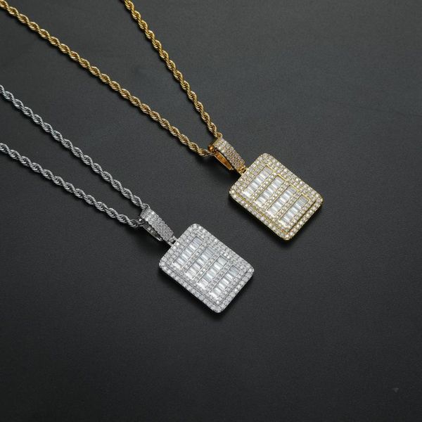 

bling zircon necklace cz geometric brass pendants men hip hop jewelry cn356 pendant necklaces, Silver