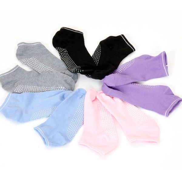 

sports socks 5 pairs of female non-slip socks, yoga candy color boat indoor floor trampoline, Black