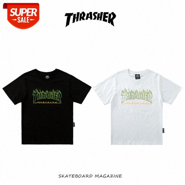 

flame us version line letter printing loose casual men and women with short sleeves #kt6q, White;black