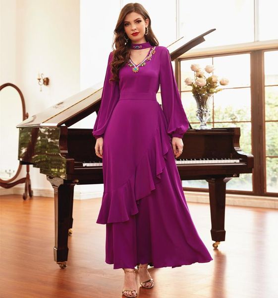 

ethnic clothing ramadan abaya dubai women clothes caftan marocain muslim hijab long robe hand-stitched rhinestone evening dress vestidos tra, Red