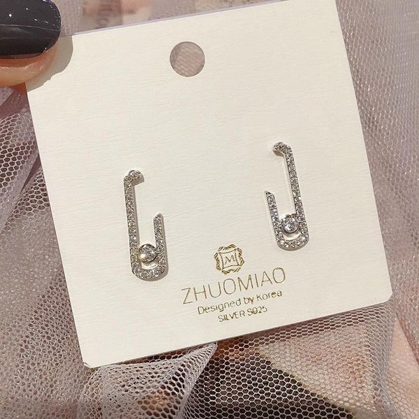 

stud exquisite korean style geometric earrings white gold color micro paved cubic zircon fashion women, Golden;silver