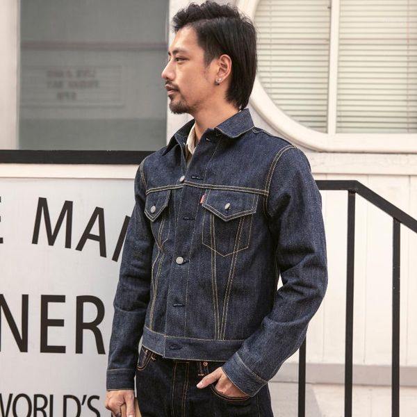 

trucker denim jacket type 3 selvedge men outerwear slim fit men's jackets, Black;brown
