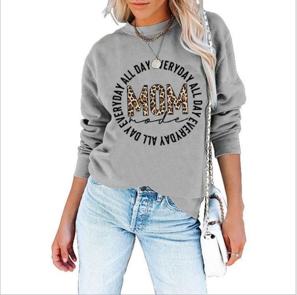 

women's letter leopard mom pattern casual fashion women's sweater, Black