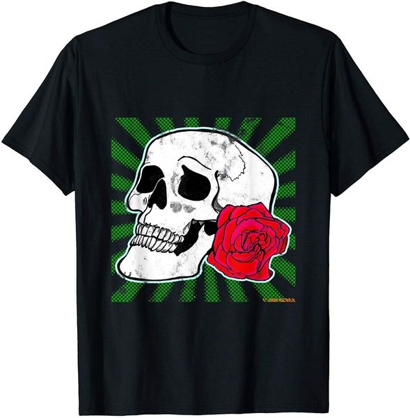 

traditional skull and rose tattoo t-shirt size s-5xl, White;black