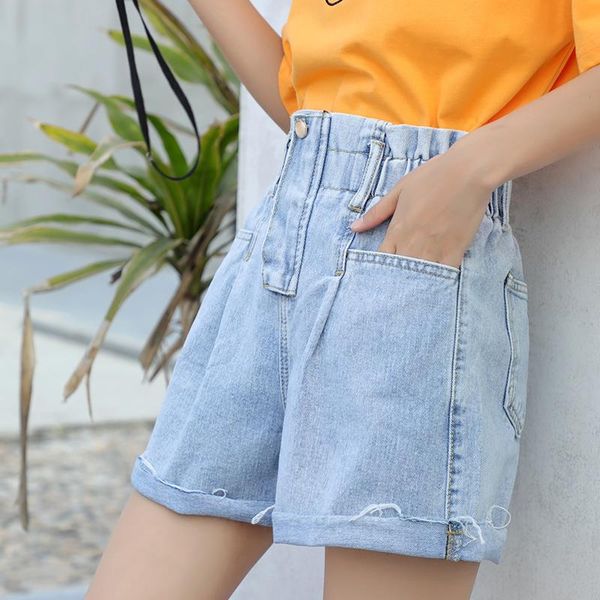 

women's jeans 2021 summer female leisure trousers elastic waist jean shorts stretched button knee-length woman half denim pants, Blue