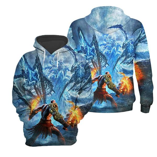 

men's hoodies & sweatshirts fashion 3d full-body printing custom logo design diy fire sword god war sports and leisure hoodie, Black