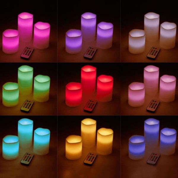 

candles 3pcs romantic colors changing flameless led candle light with remote control wedding party birthday electric