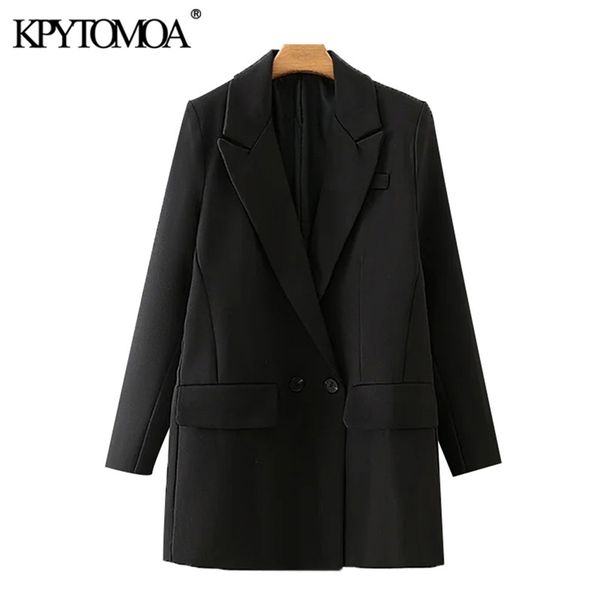 

women fashion double breasted loose fitting blazer coat vintage long sleeve pockets female outerwear chic 210420, White;black