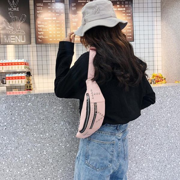 

waist bags 2021 women rivet zipper simple versatile messenger bag print pockets fanny pack shoulder chest punk stud