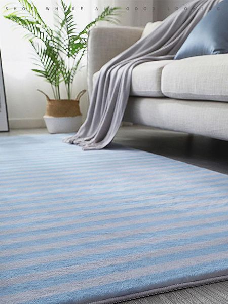 

carpets blue plush carpet for living room thick striped rugs kids children bedroom fluffy sofa soft mat coffee table decor rug