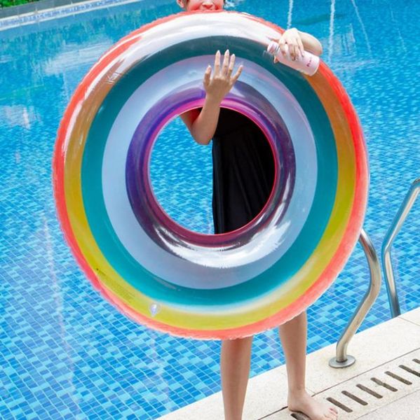 

life vest & buoy 2021 adults women girl's swim ring multicolor stripe pattern swimming for pool/ water amusement park 120cm rings